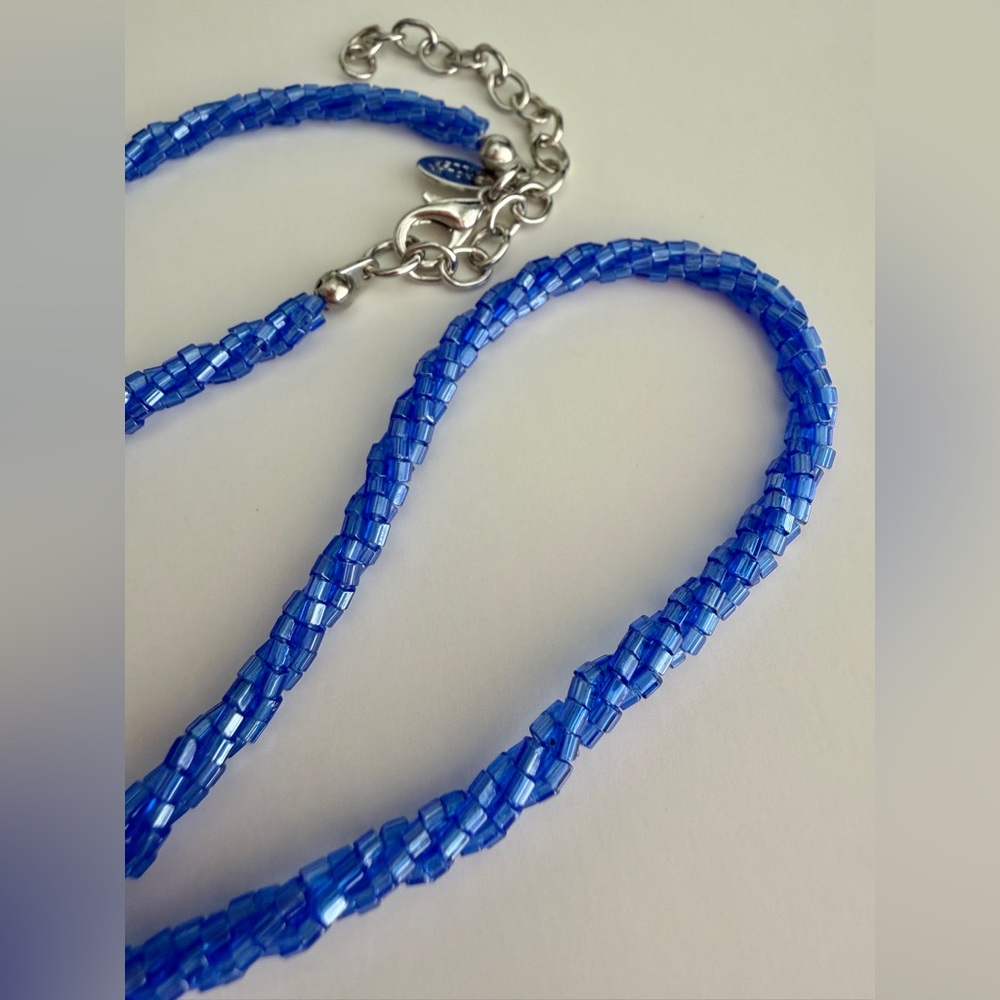 Nolan Miller Royal Blue Iridescent Twisted Strand Beaded Necklace 19”